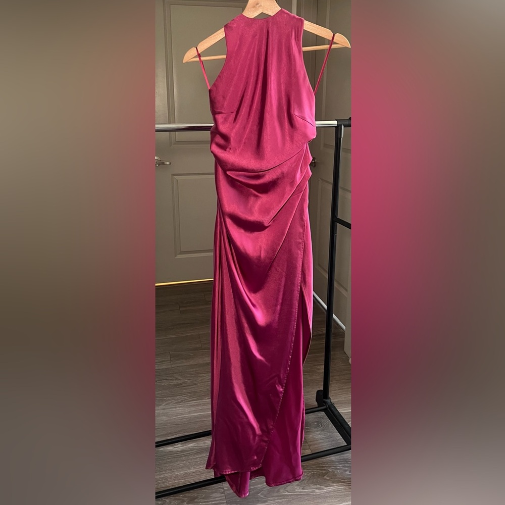 Custom Pink Satin High Neck Low Back Dress Size S